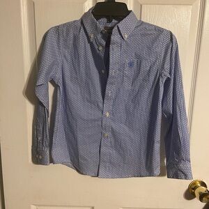 EC Boys Ariat Long Sleeve ARIAT Blue/white Cotton Button Down Shirt Sz 8